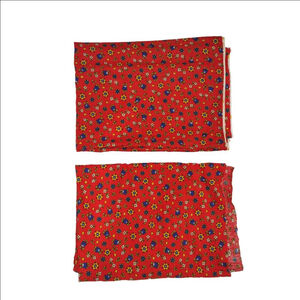 Vintage 70s Red Floral Groovy Flower Power Material 1 Pound 2 Pieces No Brand